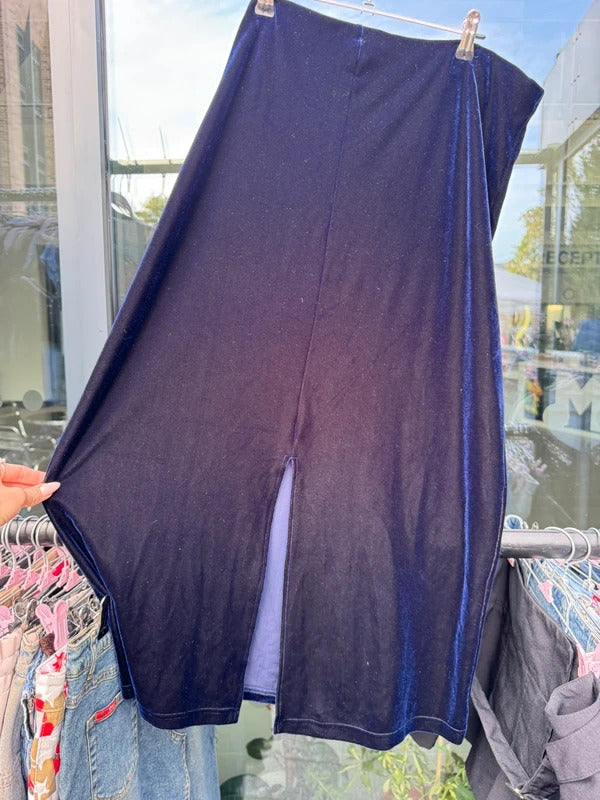 Vintage Y2K purple / dark blue two tone velvet maxi skirt