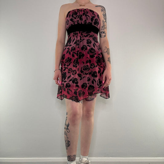 Y2K Jane Norman strapless ombre floral mesh mini dress