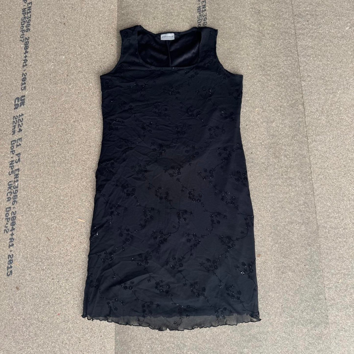 Y2K vintage floral mesh overlay lettuce hem midi dress square neck