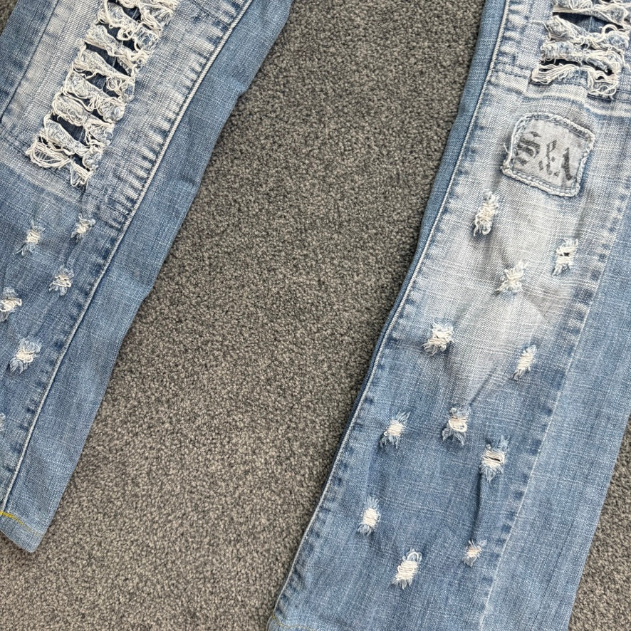 Y2K vintage low rise distressed slogan faded denim bootcut jeans