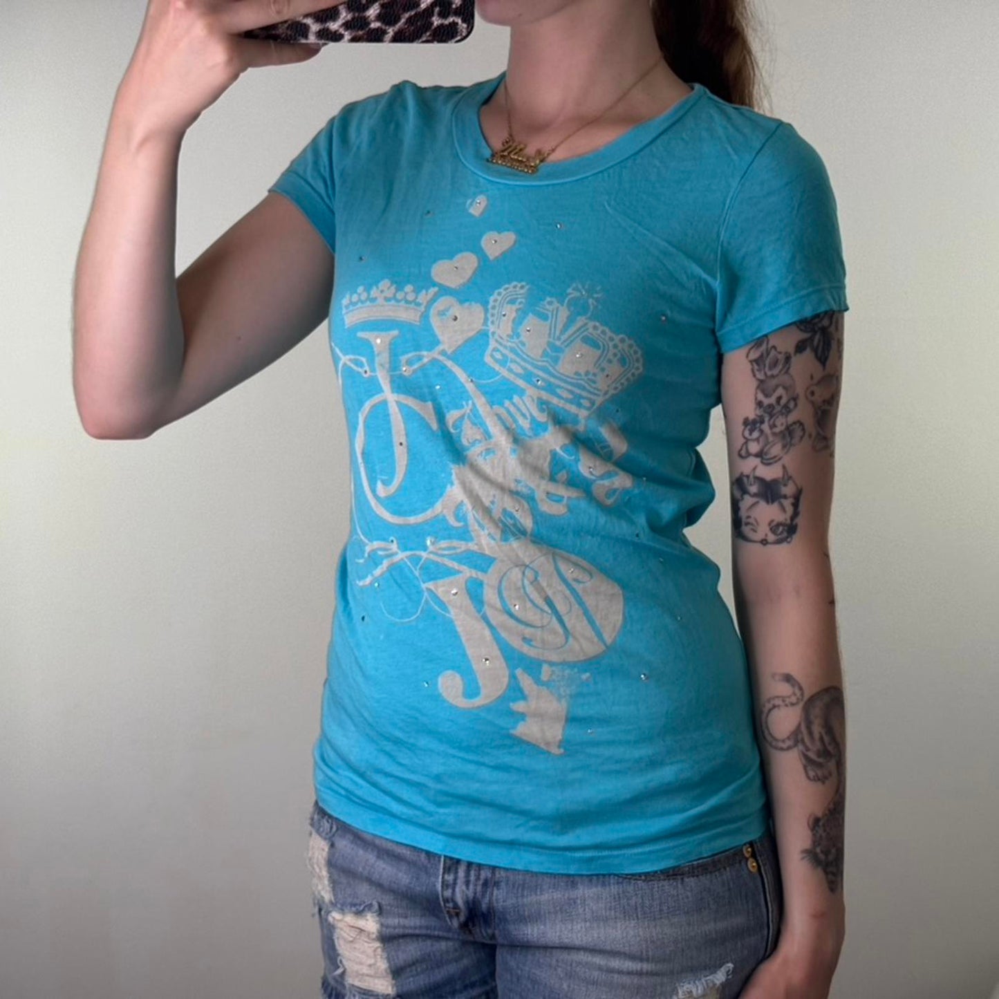Y2K vintage Juicy Couture short sleeve top rhinestone graphic print crown
