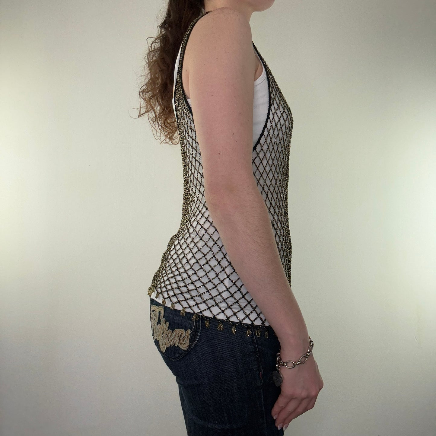 Y2K vintage beaded netted tank top