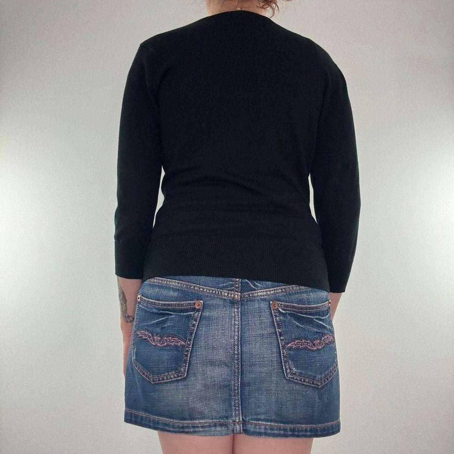 Y2K vintage fine knit button up cardigan popper buttons round high neck black
