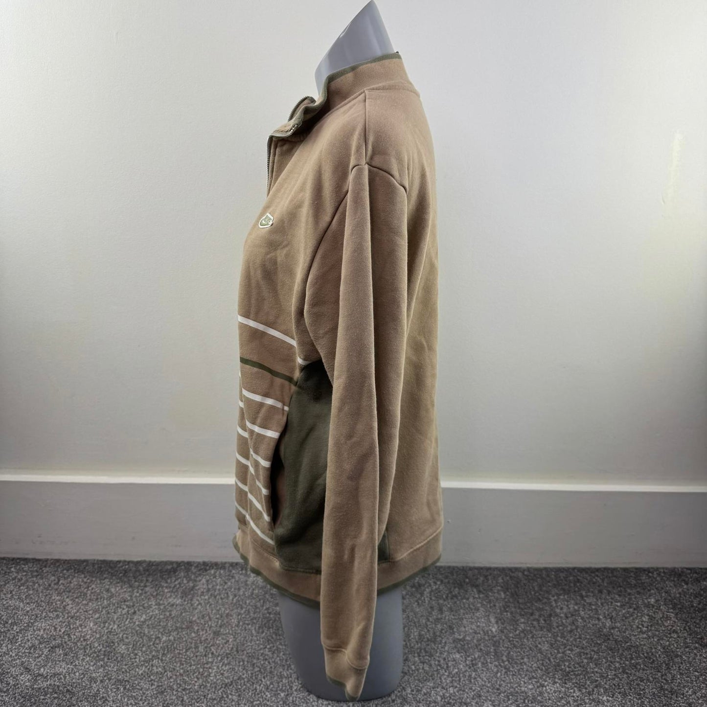 Y2K vintage Nike zip up jumper stripe high neck beige khaki stripy silver