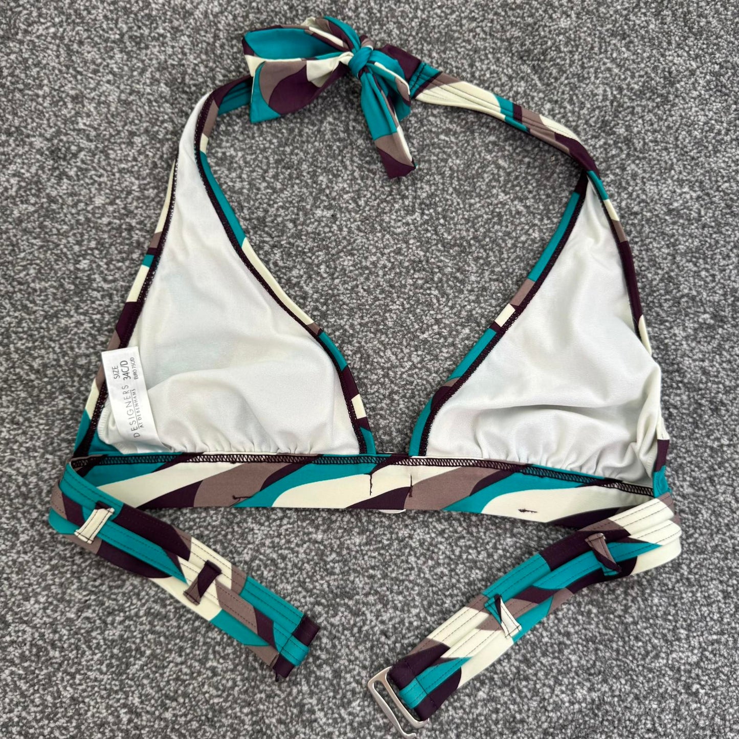 Y2K vintage halter neck abstract pattern bikini top unpadded bow