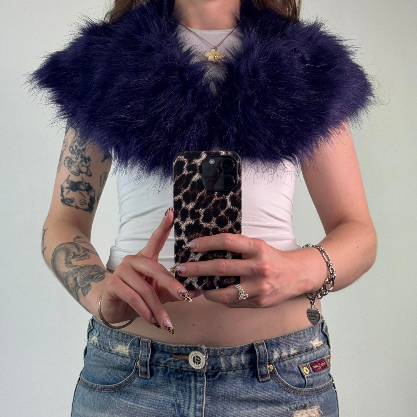 Y2K vintage faux fur collar wrap scarf purple fluffy oversized