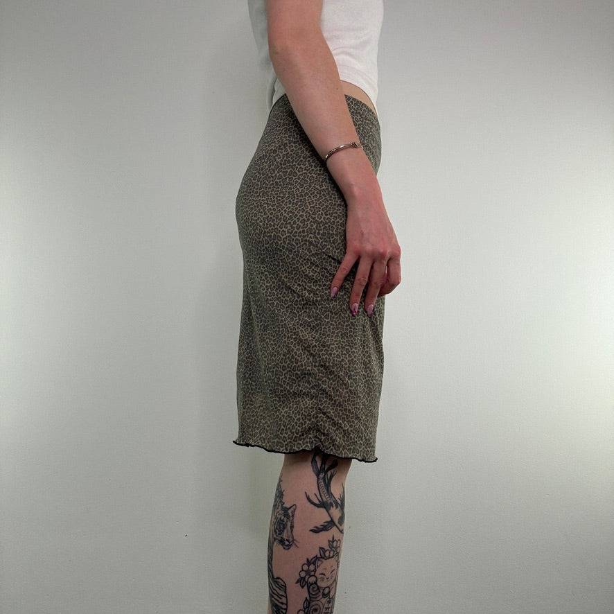 Y2K vintage mesh leopard print midi skirt