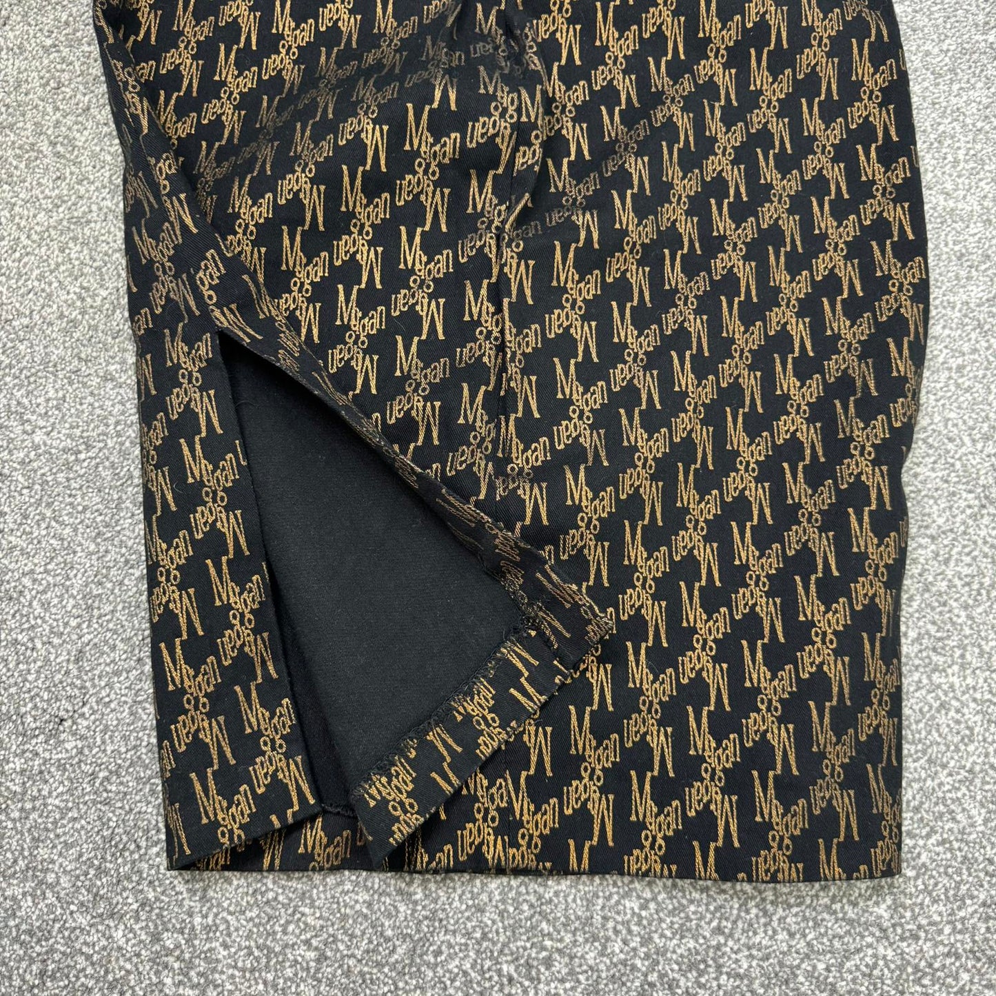 Y2K vintage Morgan De Toi midi skirt thigh slit black gold knee length tailored