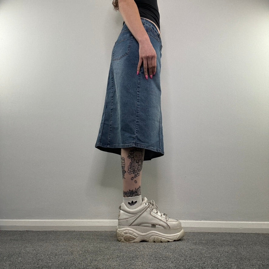 Y2K denim midi skirt