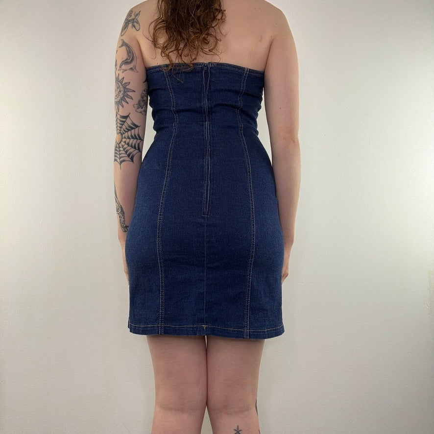 Y2K vintage stretchy denim strapless mini dress