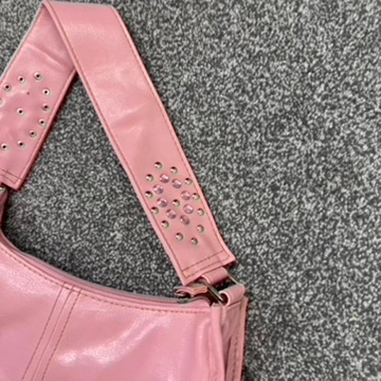 Y2K vintage faux leather mini shoulder bag baby pink studded rhinestone