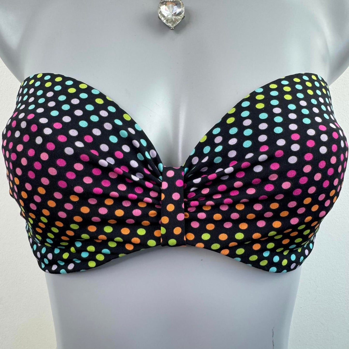 Y2K vintage strapless polka dot bikini top underwire light padding 32DD