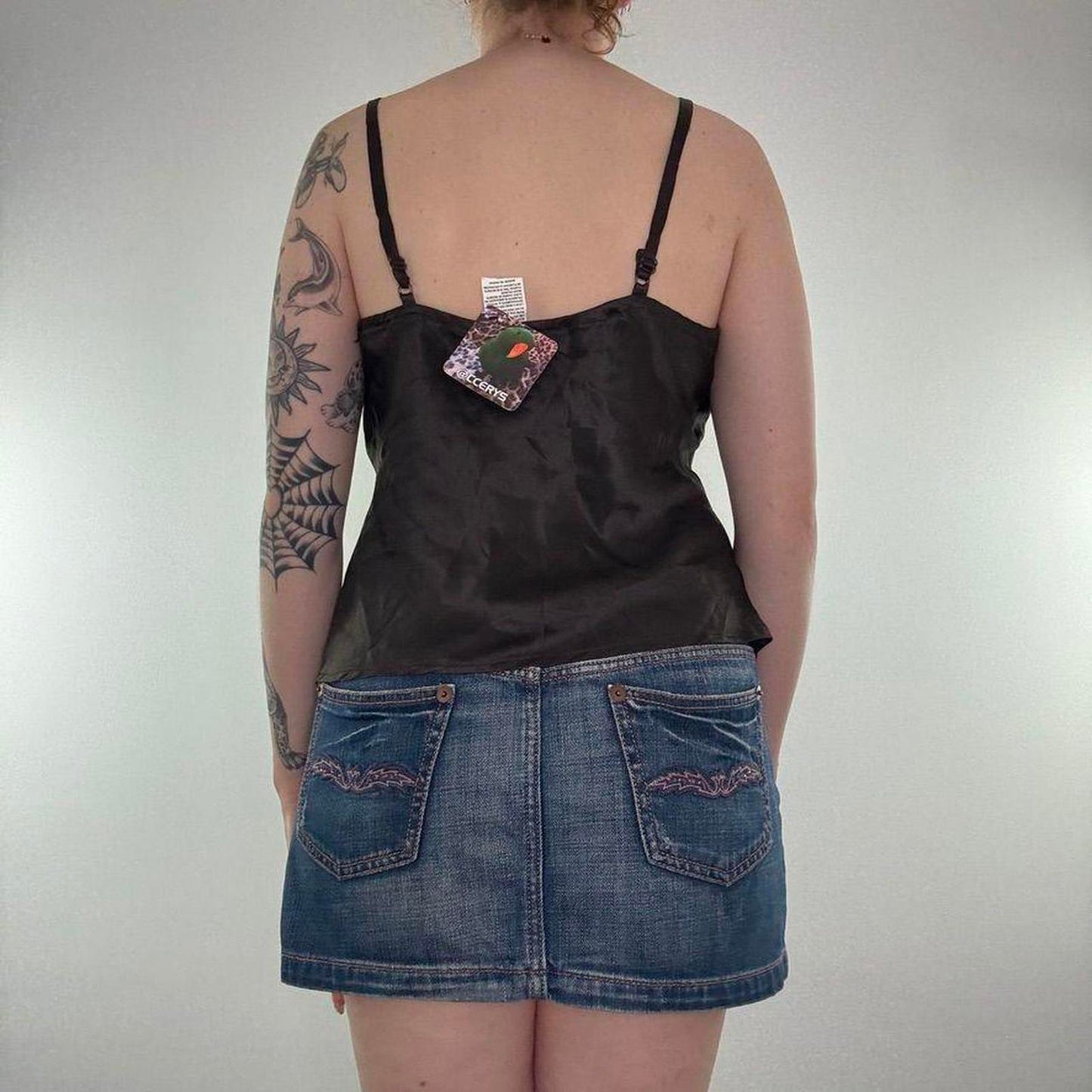 Y2K vintage Morgan De Toi 100% top silk sequin cami lace trim strappy brown
