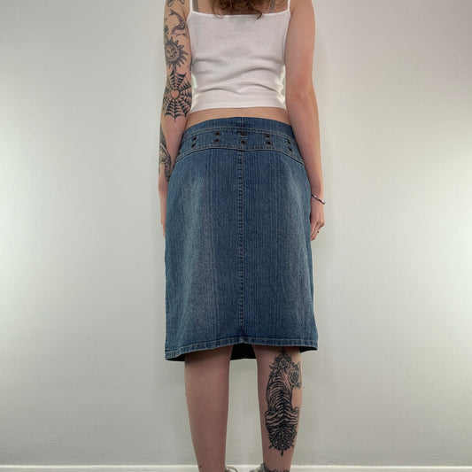 Y2K Bay grommet denim midi skirt