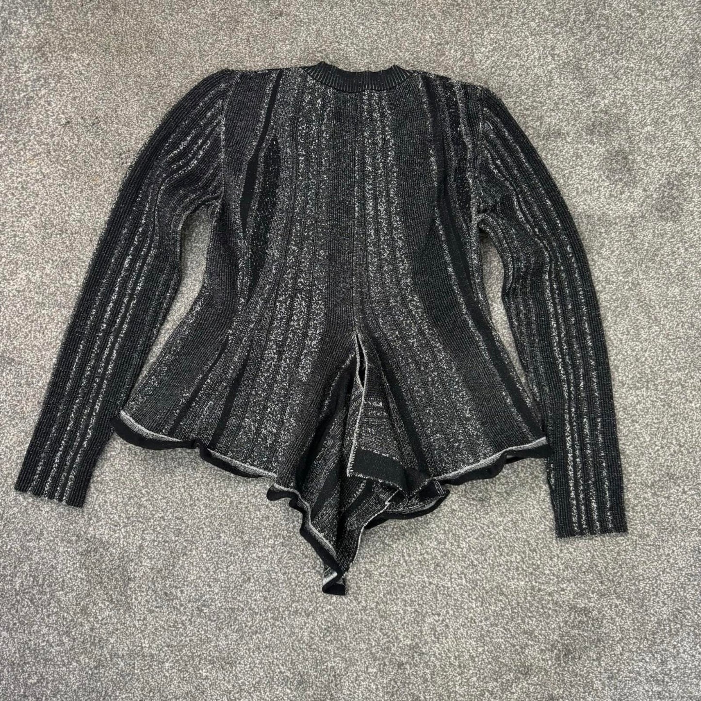 Proenza Schouler Ottoman Metallic Peplum Heavy Knit Top Ruffle Detail