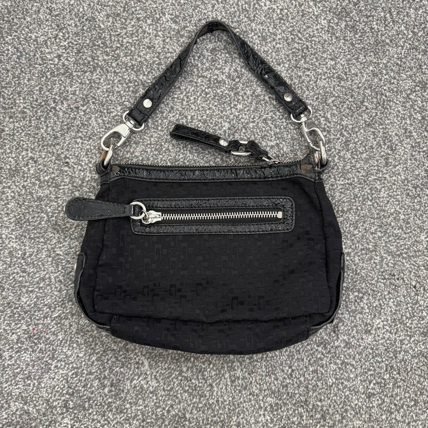 Y2K vintage Guess mini shoulder bag small black silver ruched studded canvas