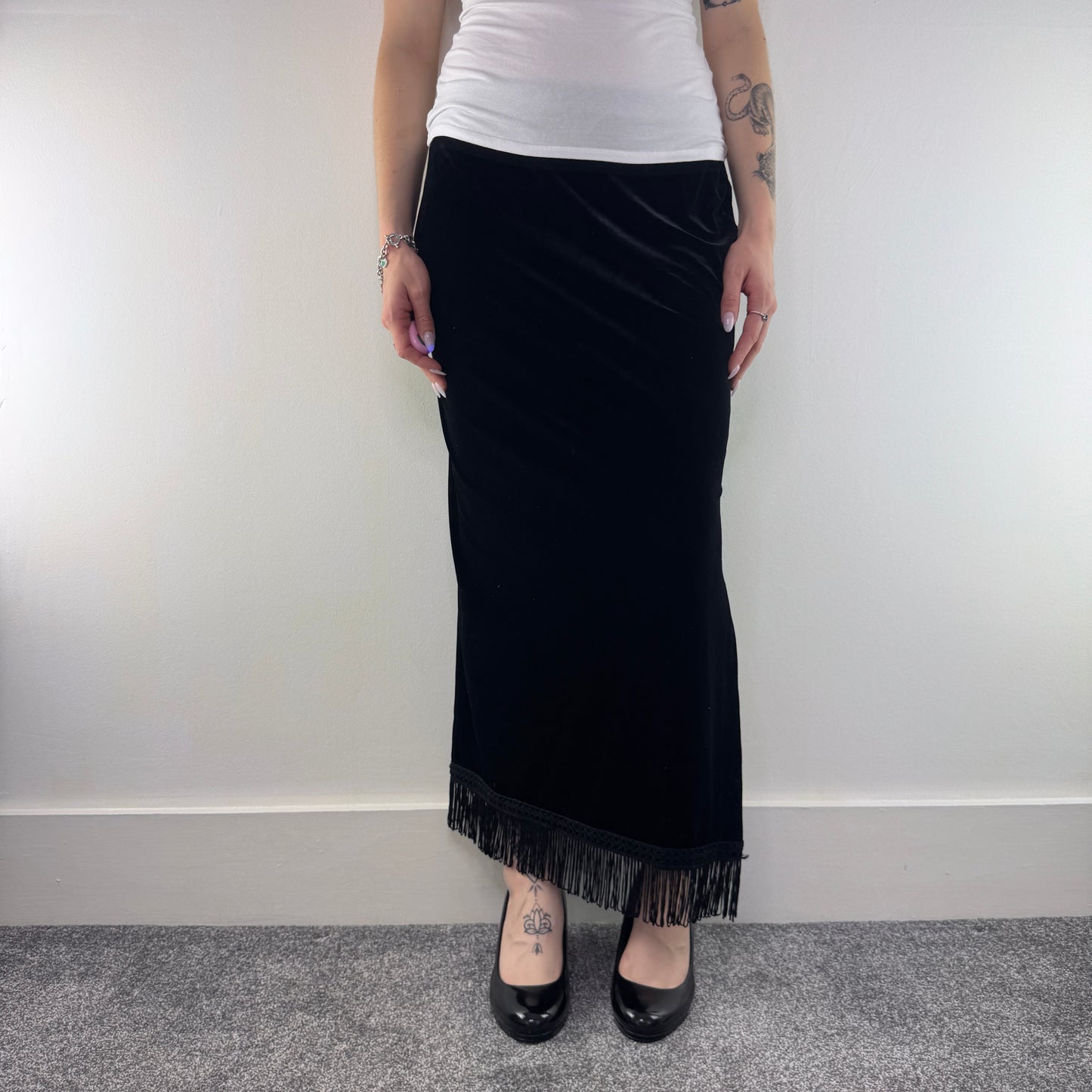 Y2K vintage velour velvet tassel maxi skirt