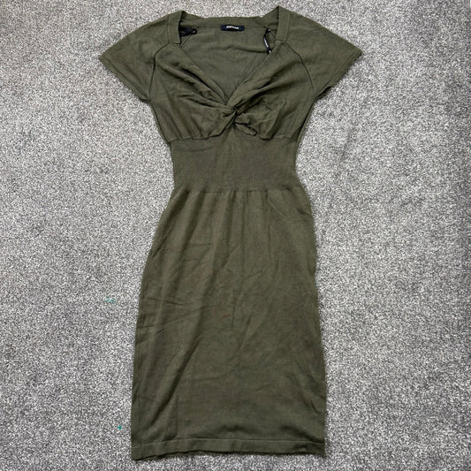 Y2K vintage Morgan De Toi mini dress fine knit stretchy fitted khaki v neck