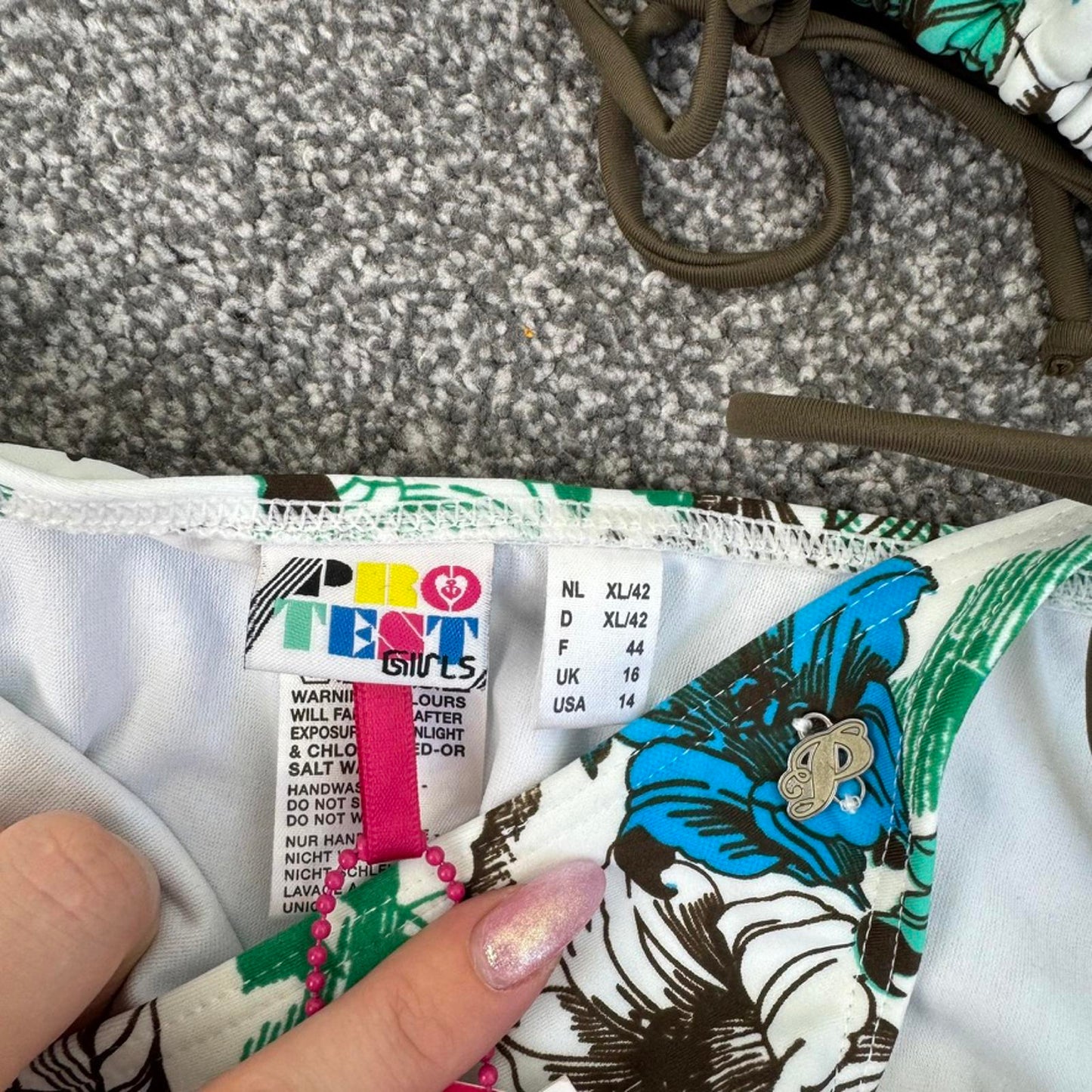Y2K vintage floral matching bikini set halter neck top adjustable bow white blue