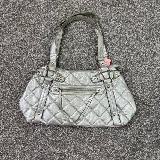 Y2K vintage faux leather silver shoulder bag quilted zipper studded O ring