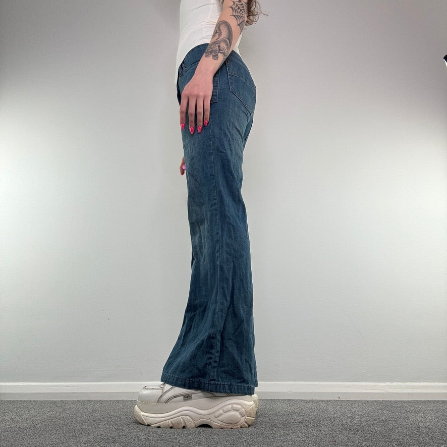 Y2K low rise denim baggy flared jeans