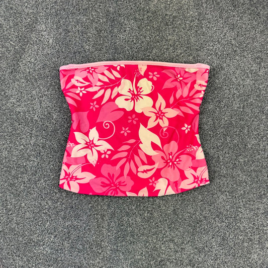 Y2K strapless hibiscus swim top