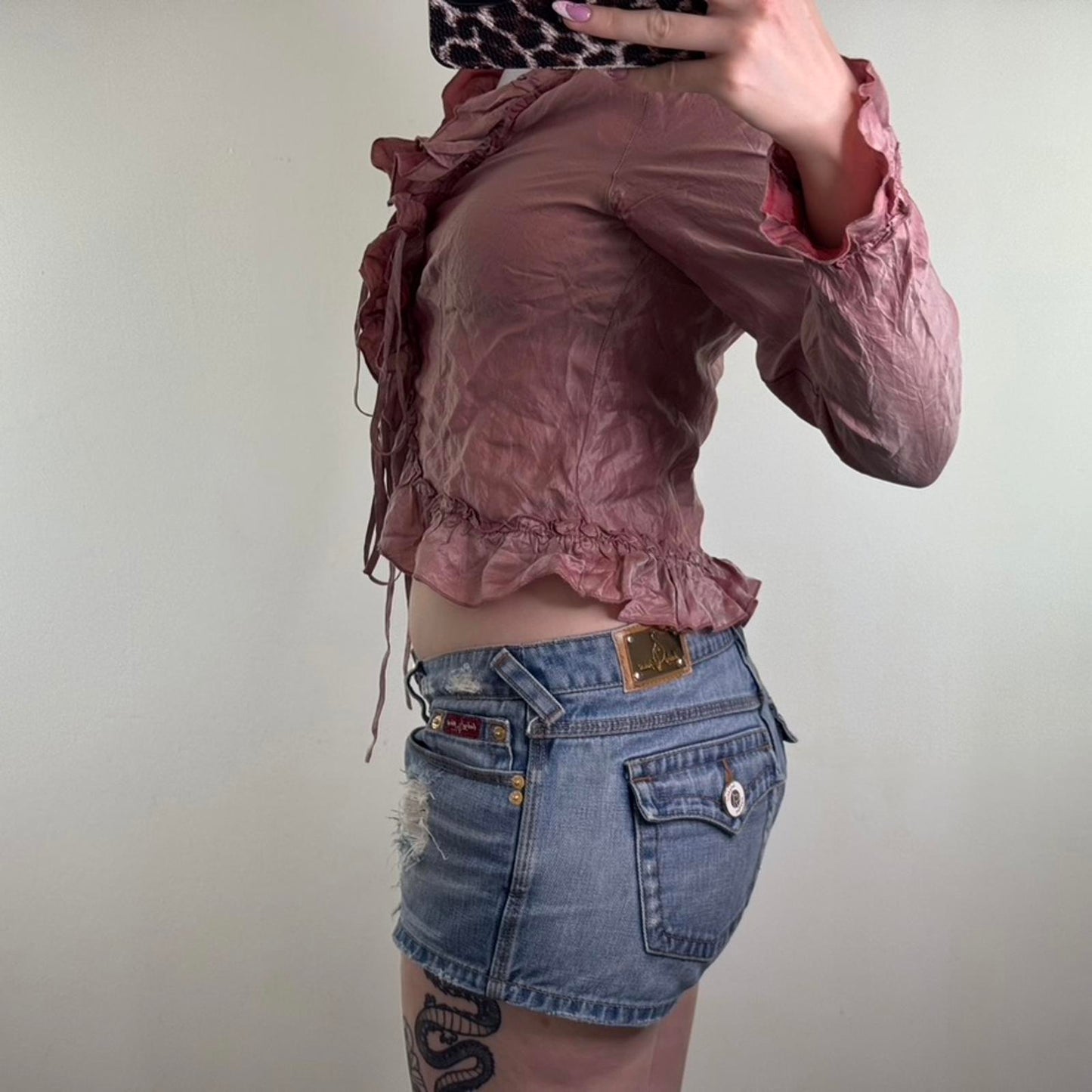 Y2K vintage lightweight jacket frill button up bow ruffle v neck