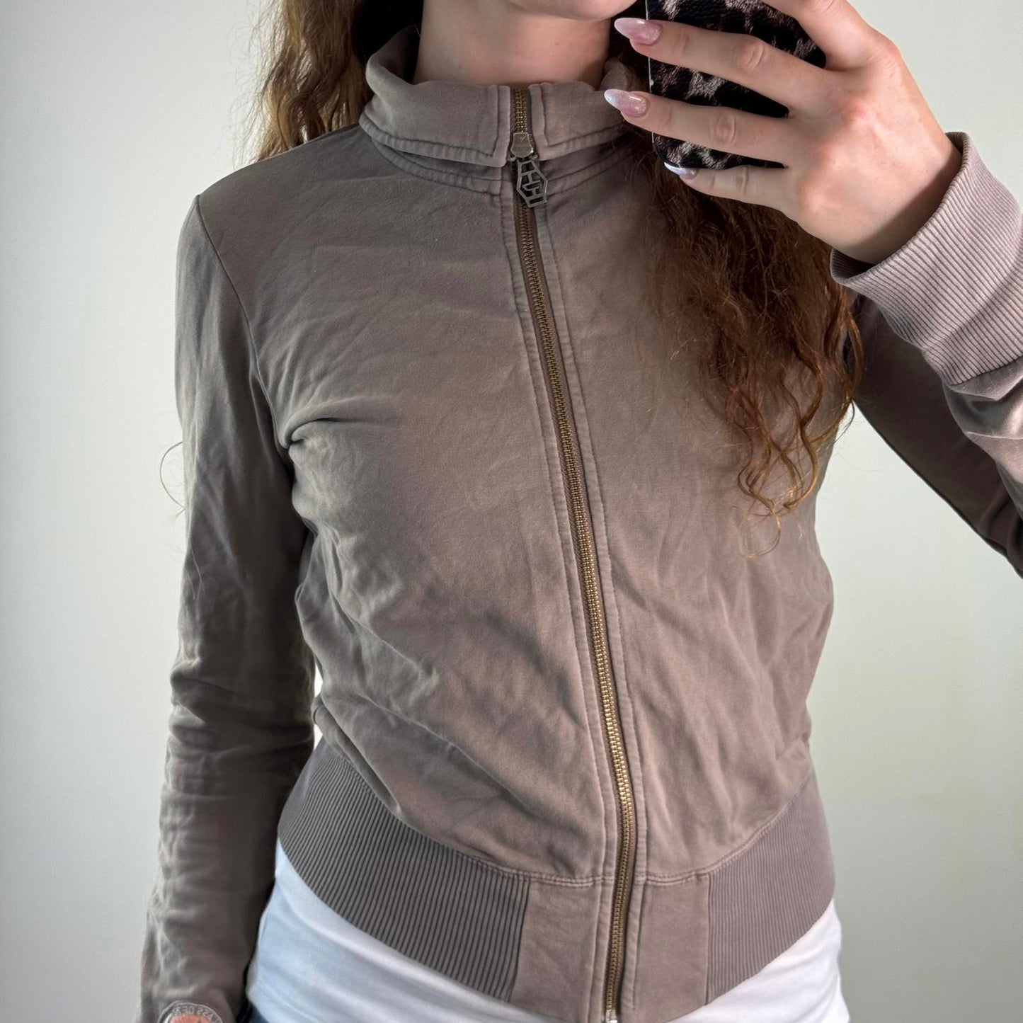 Y2K vintage Diesel zip up jumper light brown cropped elastic waistband cuffs