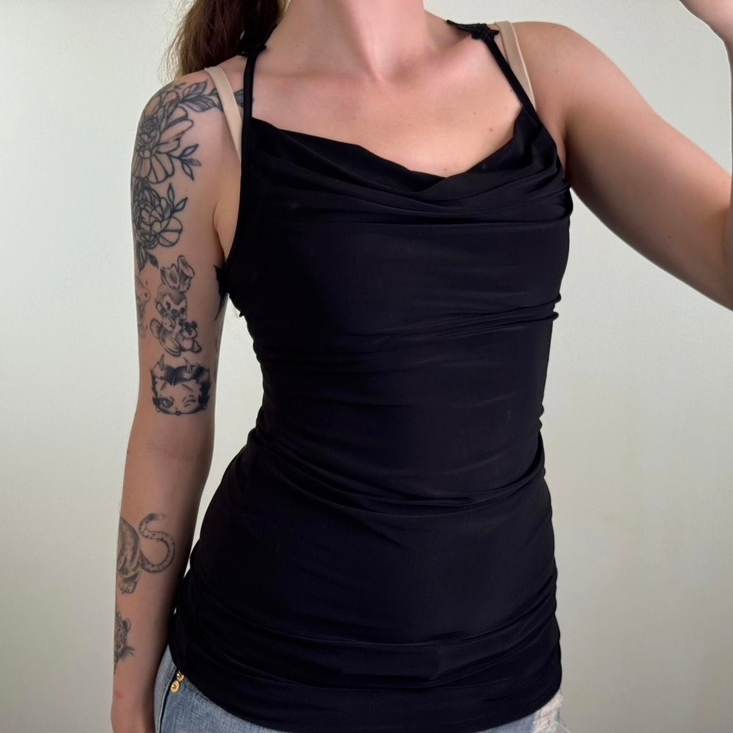 Y2K vintage slinky lace cowl neck tank top racerback stretchy fitted clubbing