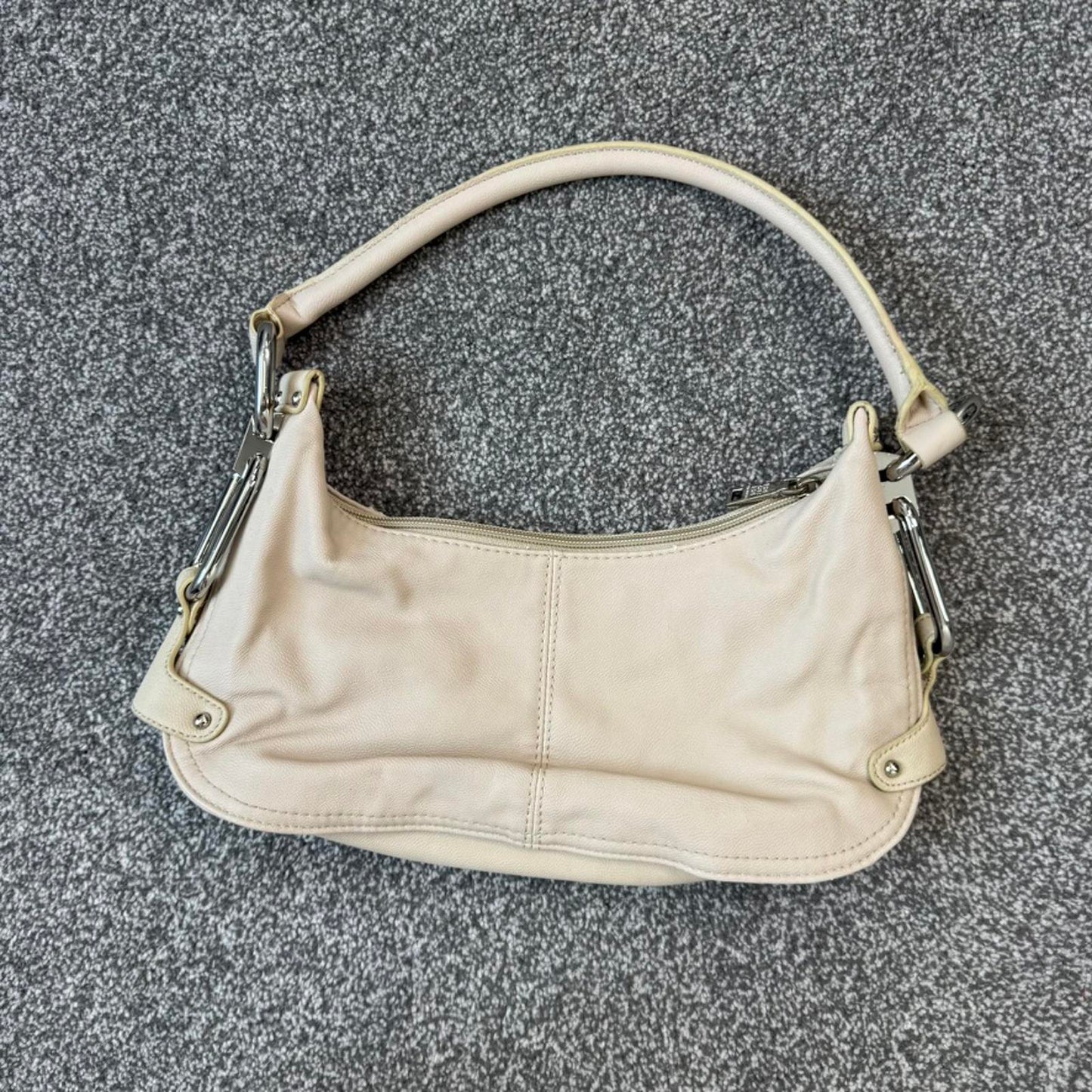 Y2K vintage Fiorelli faux leather mini shoulder bag buckle studded cream silver