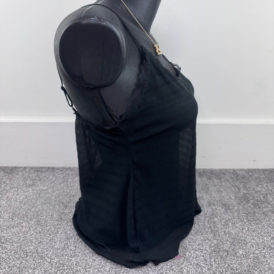 Y2K vintage sheer lace trim cami top