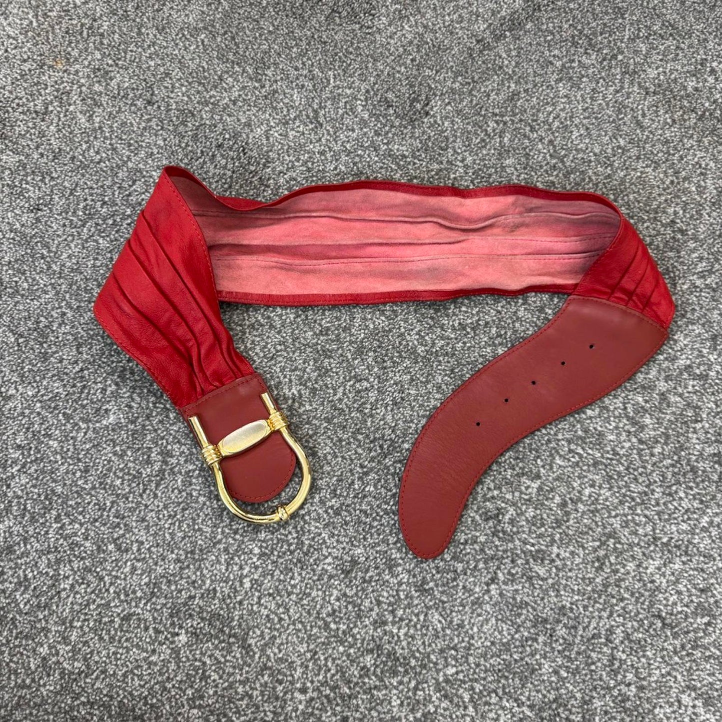 90s Vintage genuine leather chunky red gold belt oversized chunky