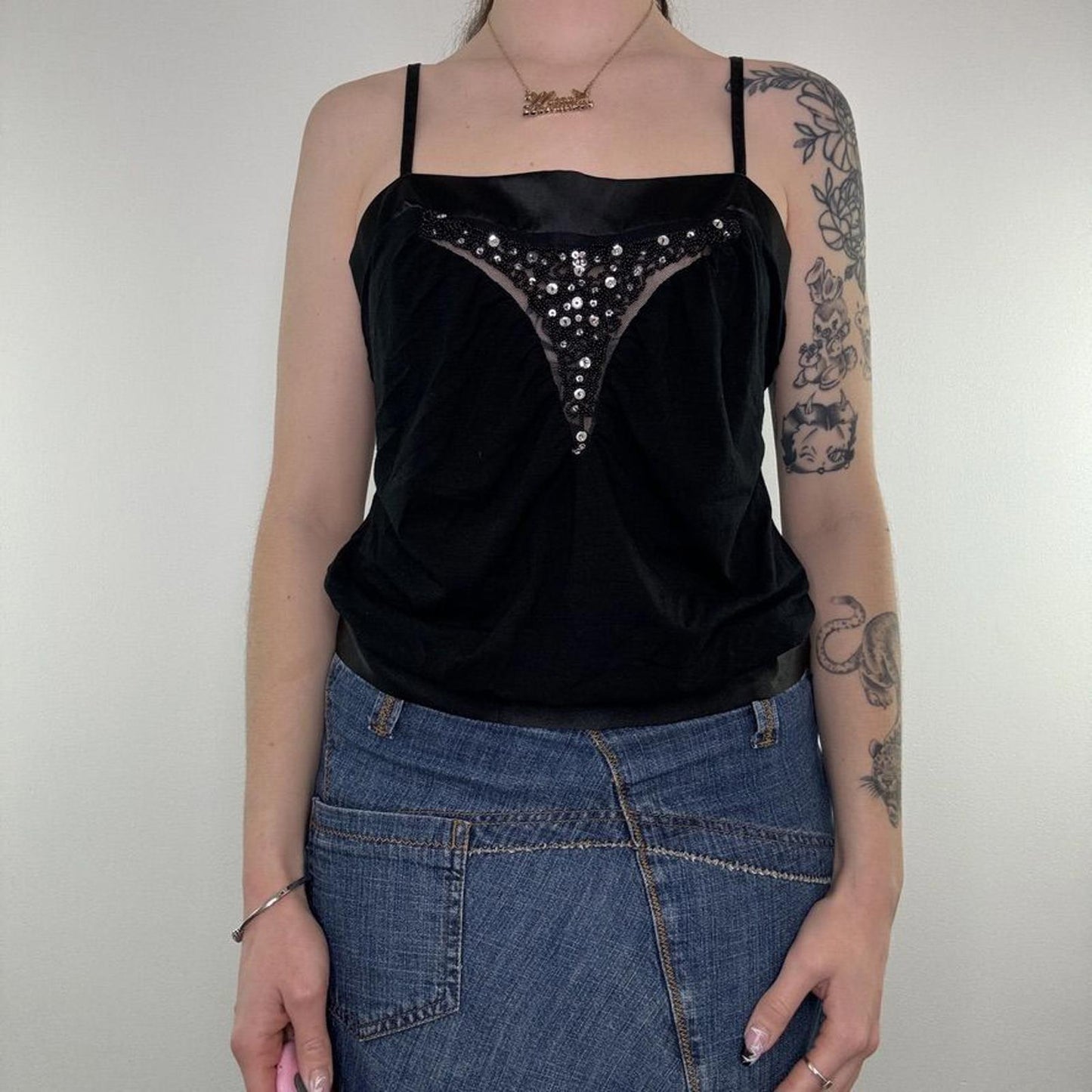 Y2K vintage sequin open back cami top