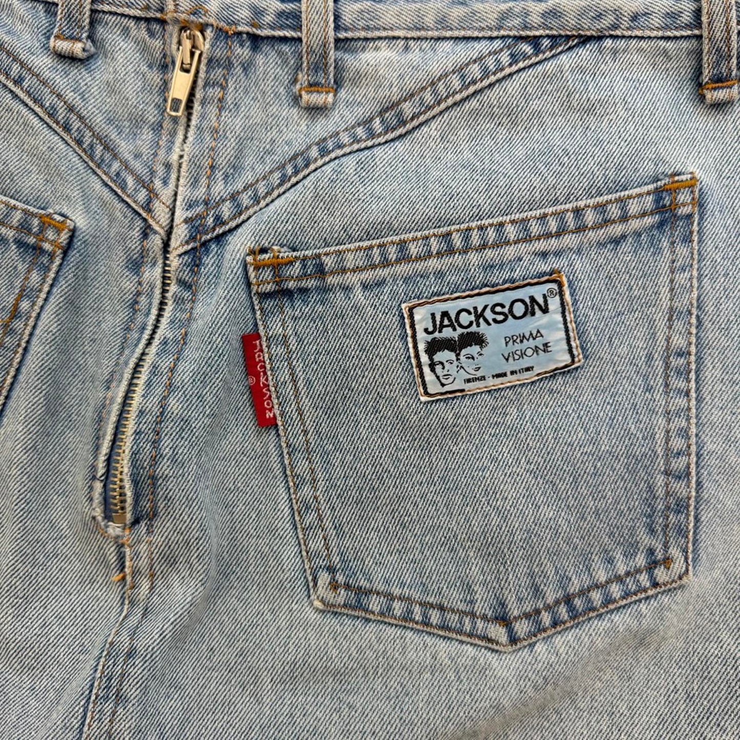 90s Y2K vintage denim mini skirt zipper fraying hem light blue wash mid rise