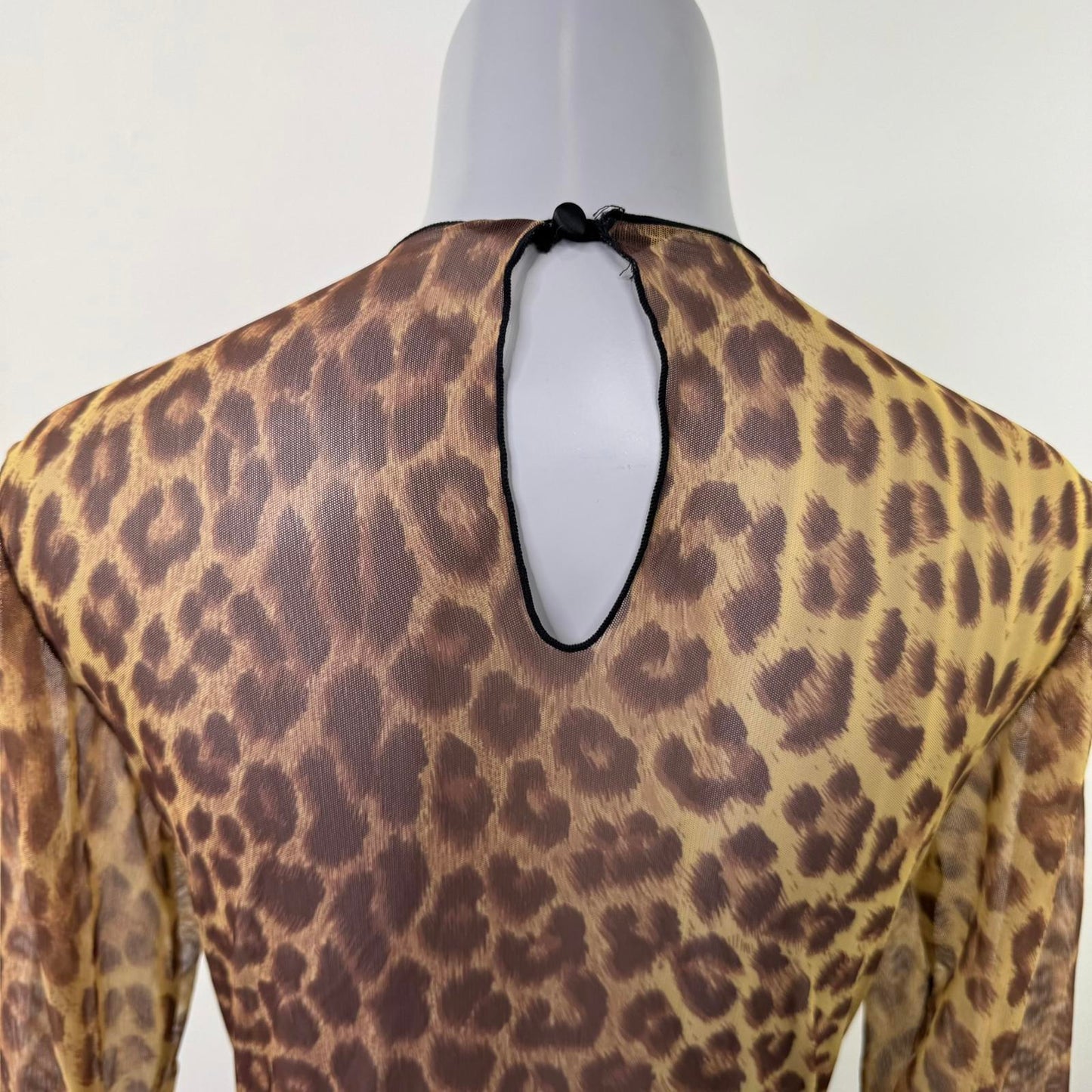 80s vintage Guy Laroche long sleeve bodysuit mesh lace leopard print sheer