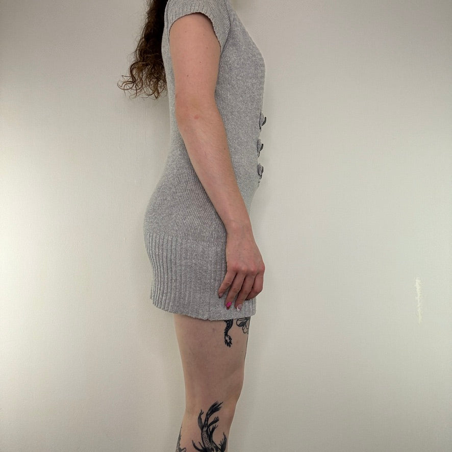 Y2K vintage Jane Norman long tunic /mini dress knit military buckle v neck