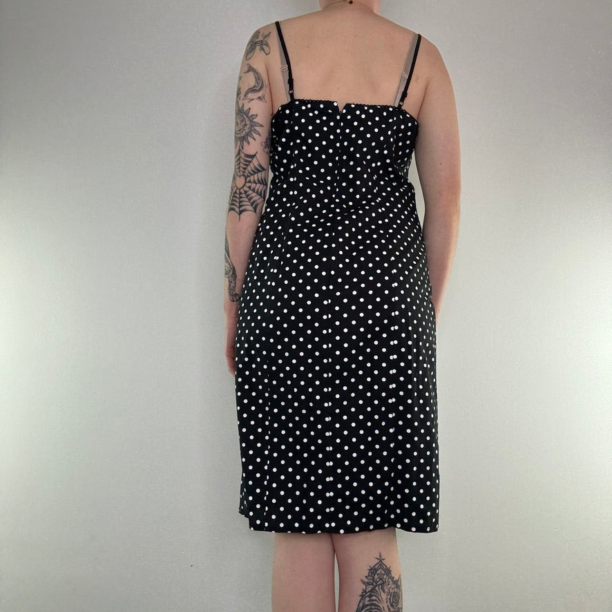 Y2K spotty zip up bust cups midi dress