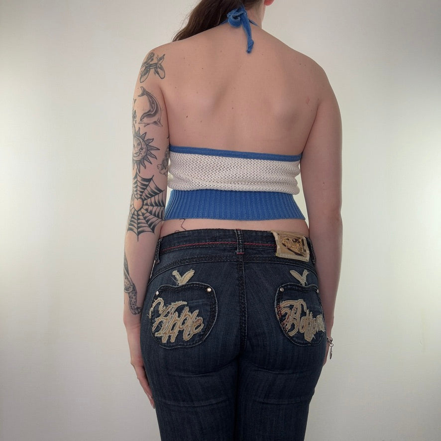 Y2K vintage star knit halter neck crop top