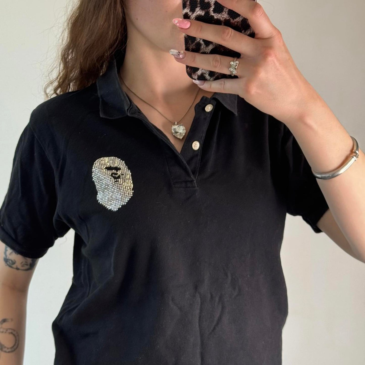 A Bathing Ape BAPE Swarovski large ape head polo top