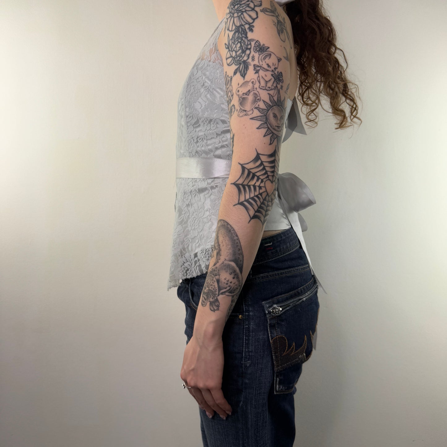 Y2K vintage halter neck lace boned top