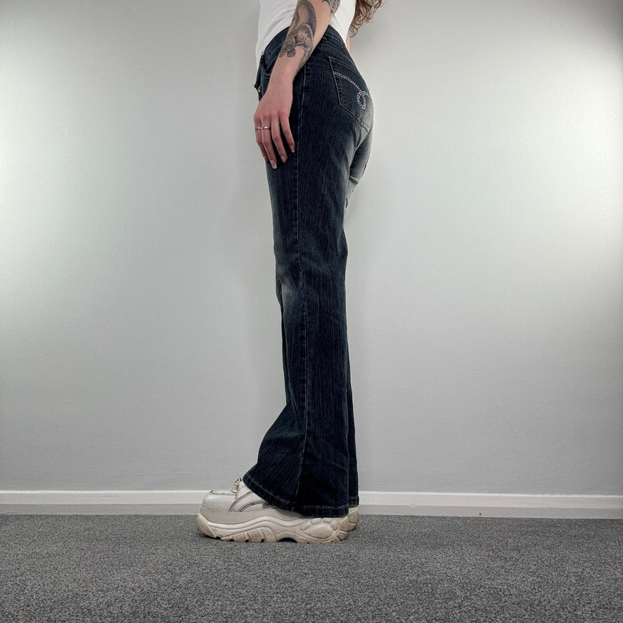 Y2K vintage faded denim rhinestone bootcut jeans