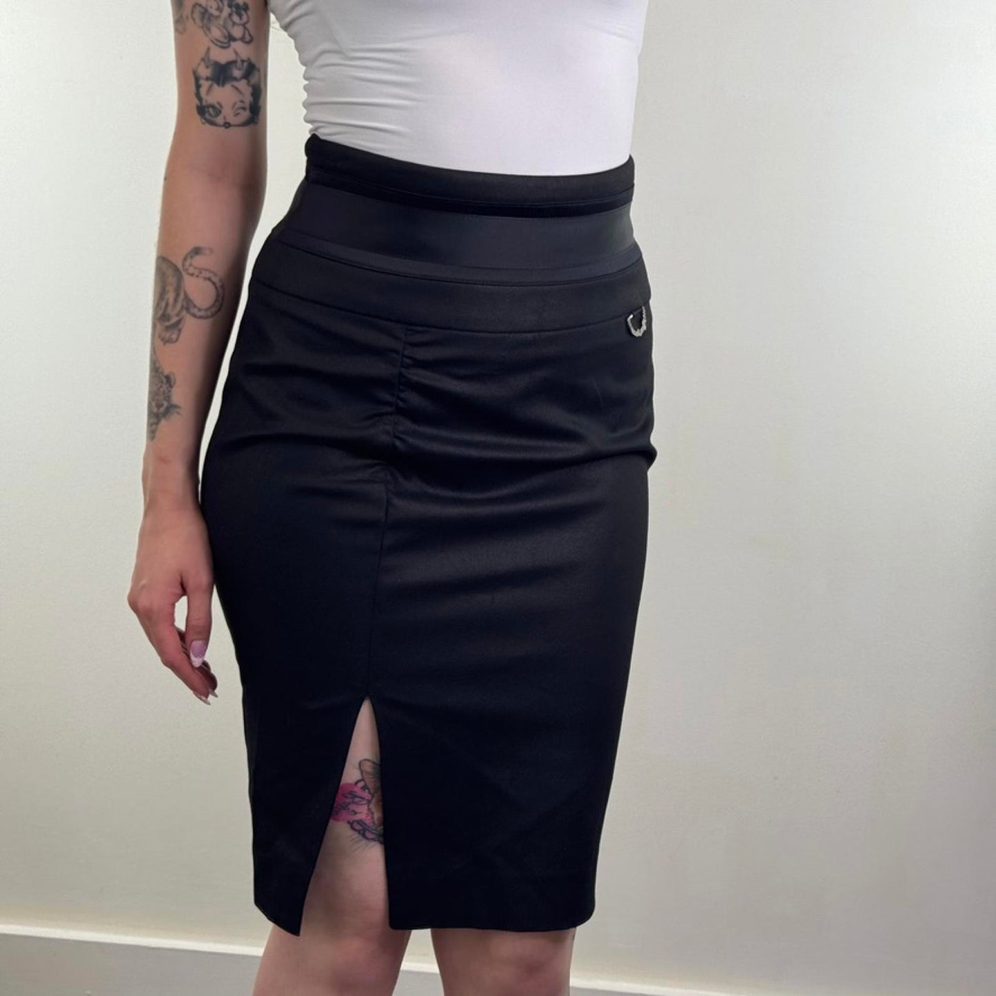 Y2K vintage River Island midi skirt office ruched fitted tailored thigh slit