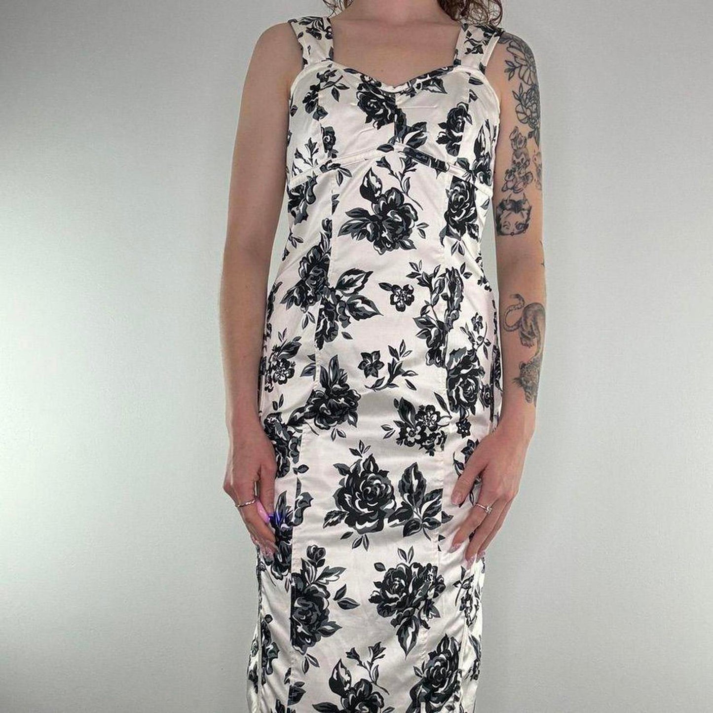Y2K vintage rose lace up midi dress floral black white monochrome occasion