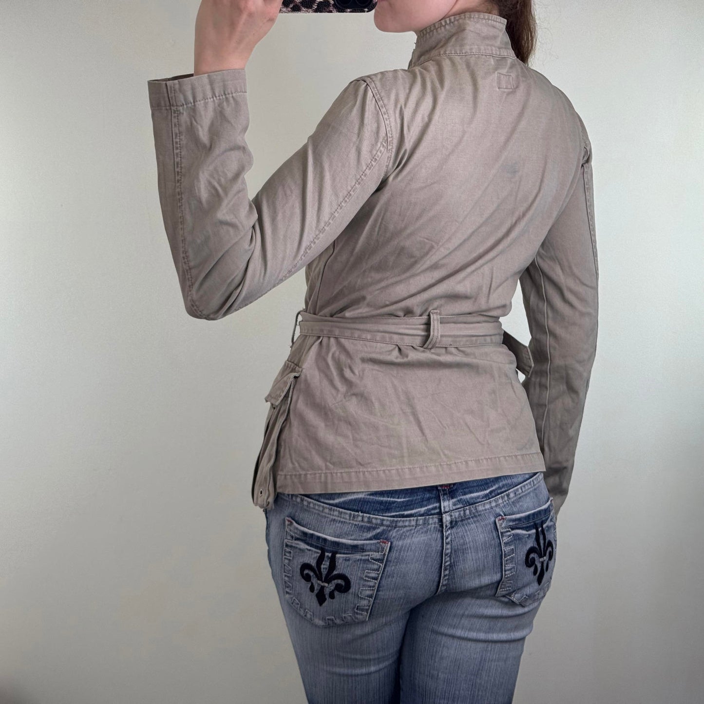 Y2K vintage lightweight zip up jacket with belt high neck buckle utility archive