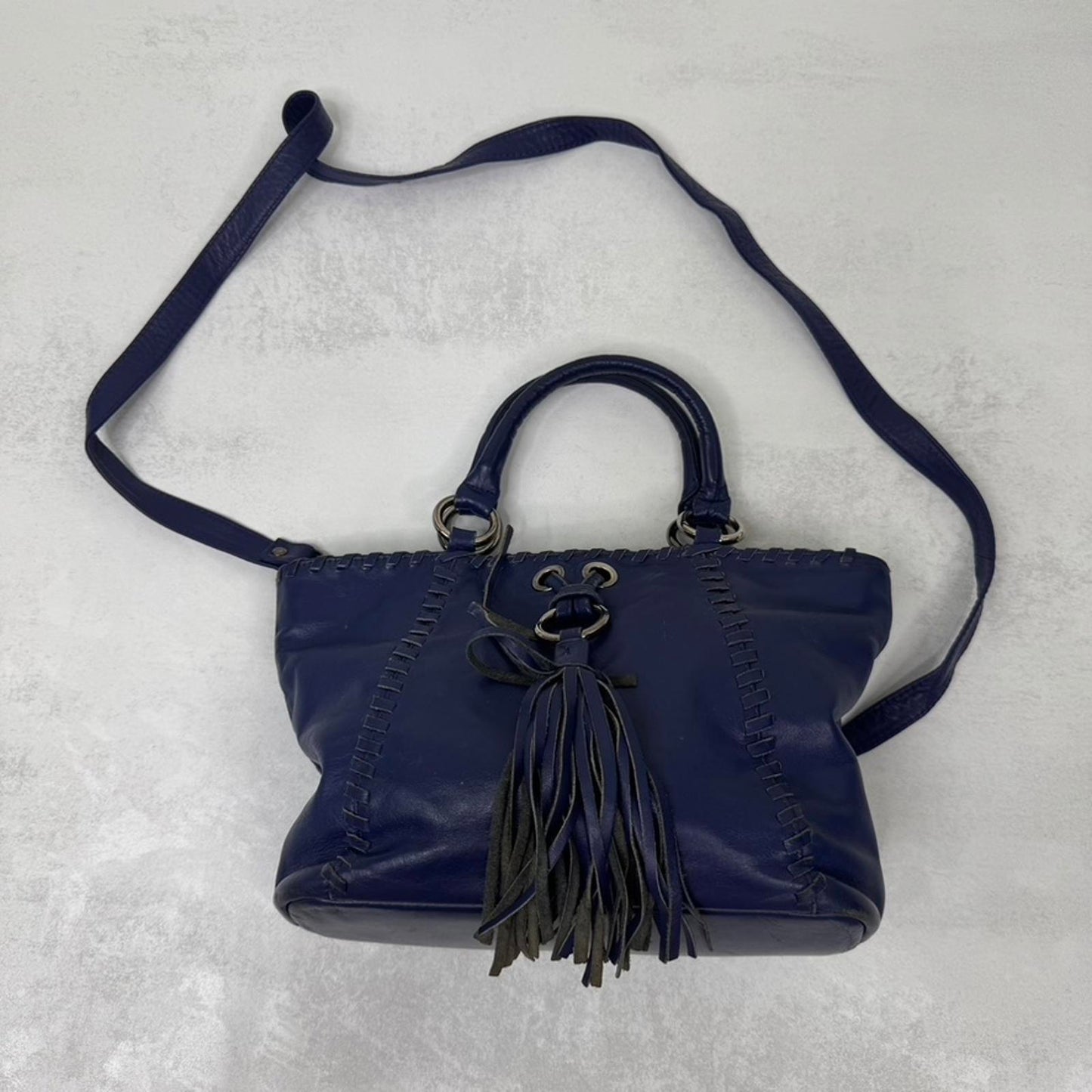 Y2K vintage genuine leather mini handbag with shoulder strap fringe woven purple
