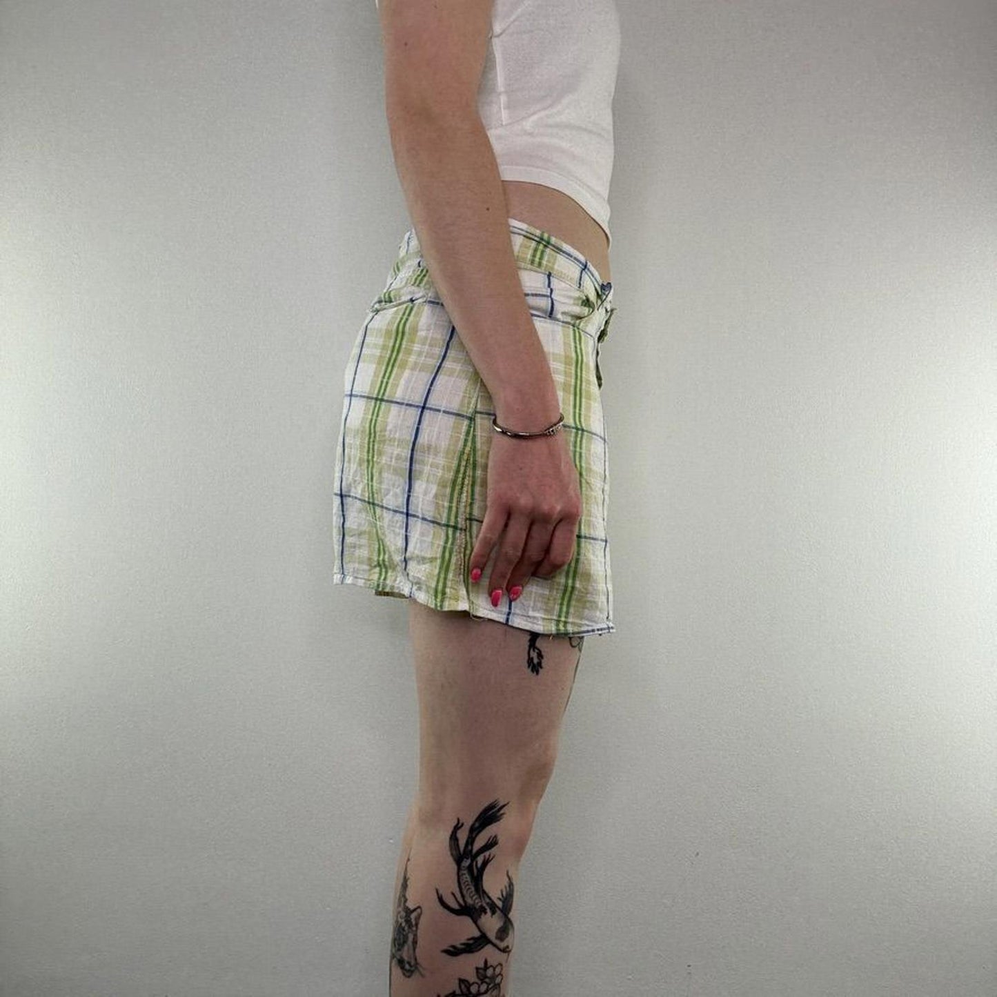 Y2K vintage tartan mini skirt summer check print white blue green