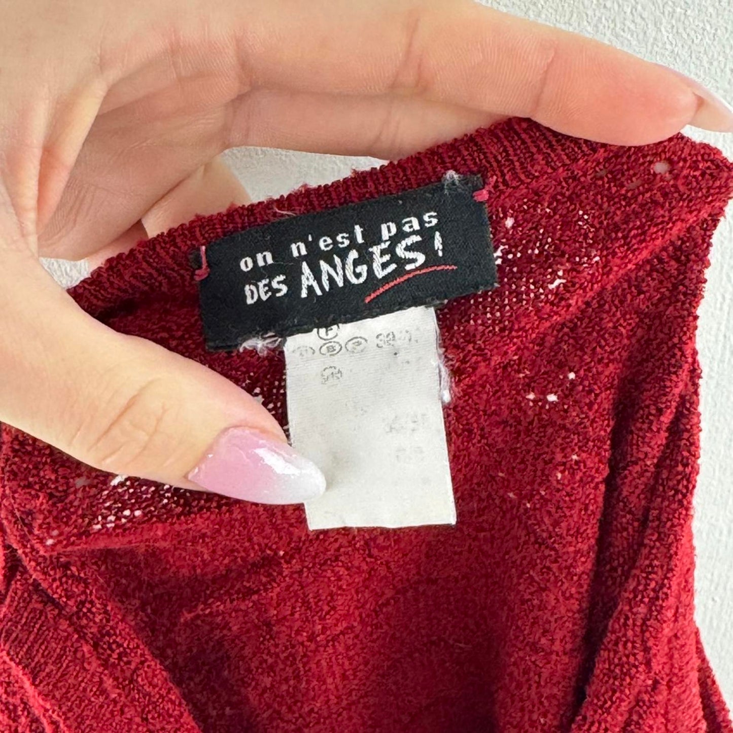 Y2K vintage knitted cami tank top red bow slight crop short length stretchy red