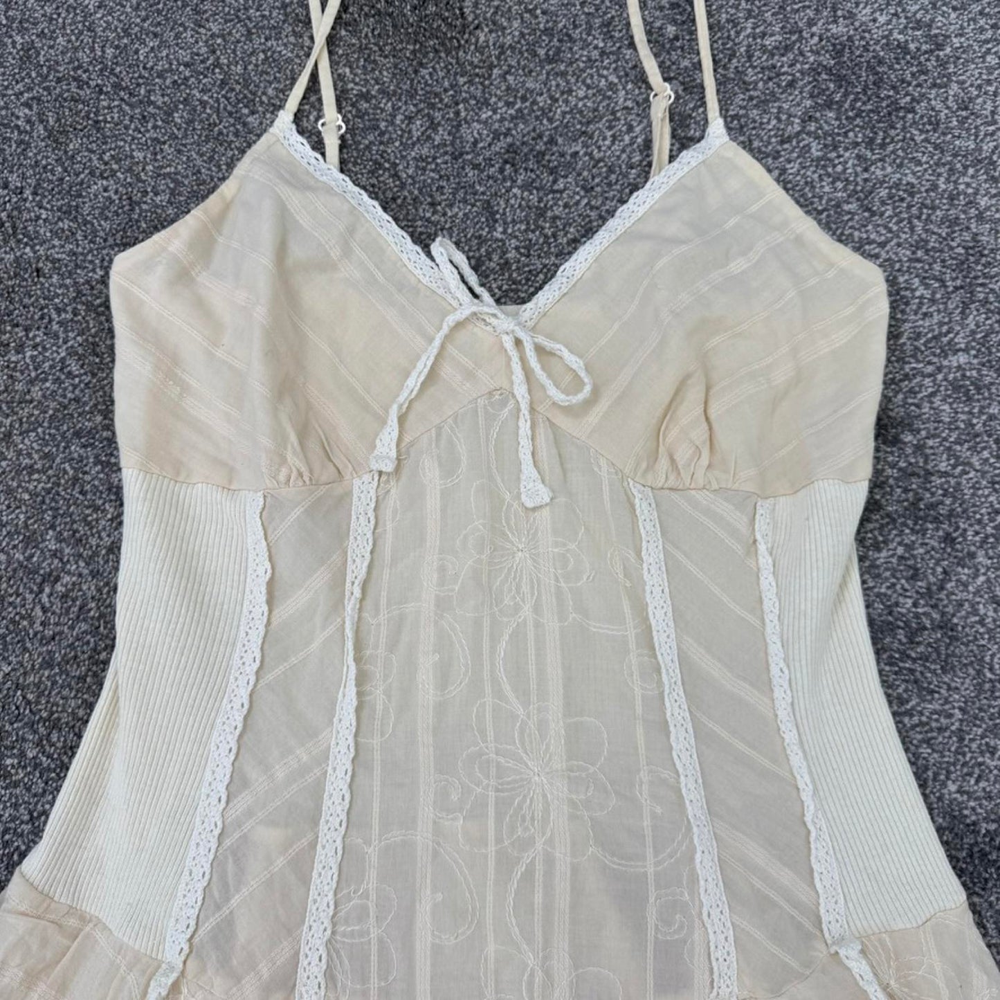 Y2K vintage a line midi dress ruffle fairy boho stripe floral embroidered bow