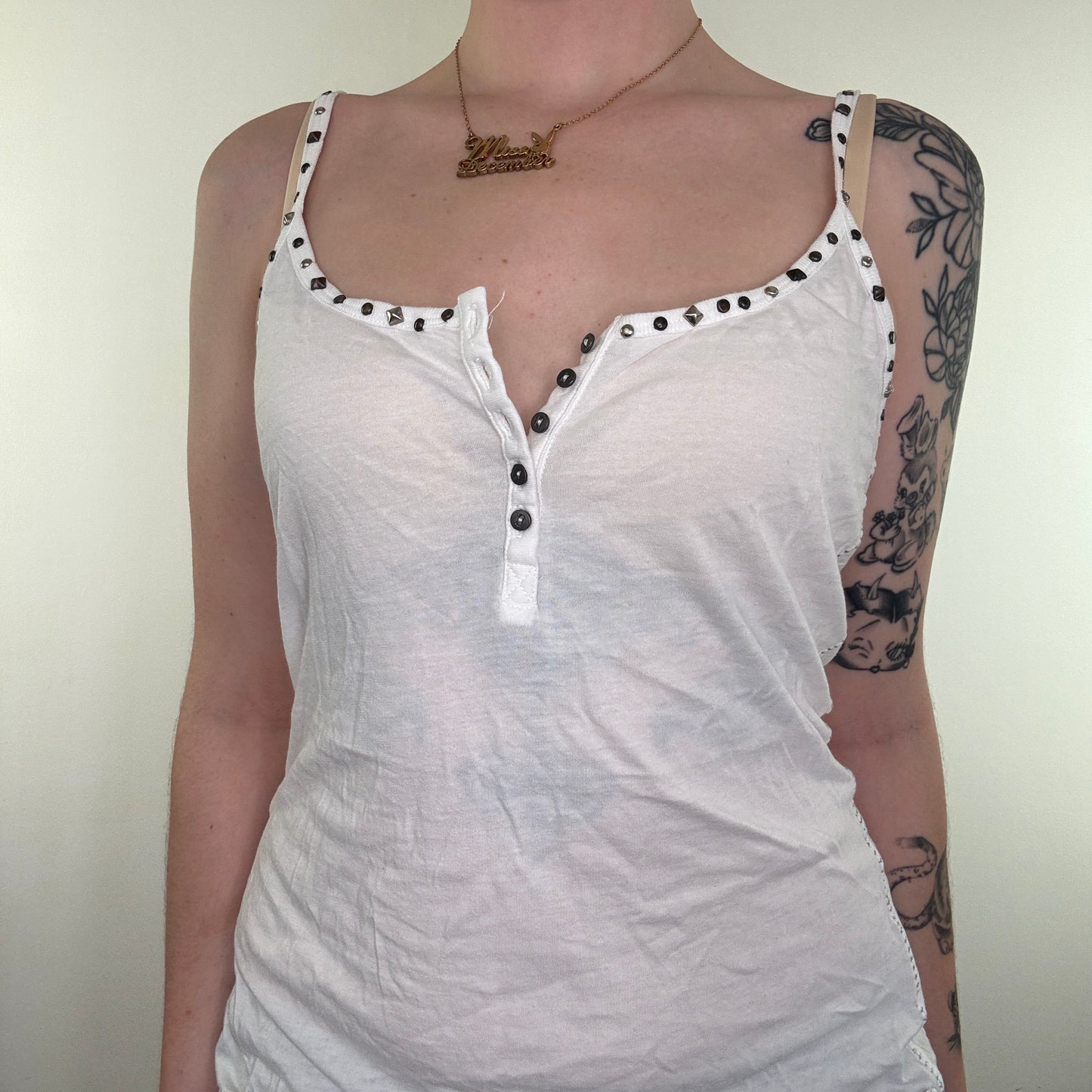 Y2K vintage white studded cami top