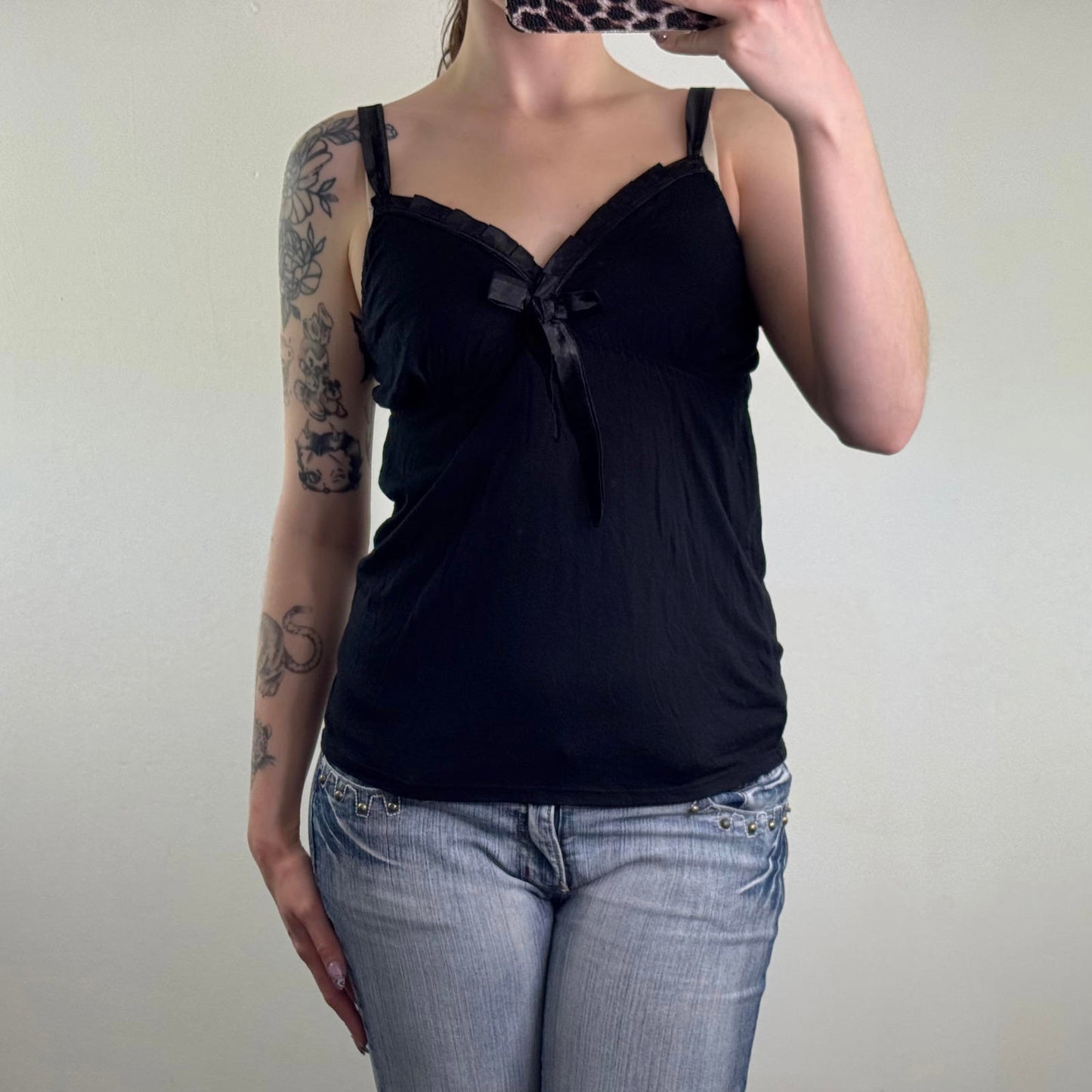 Y2K vintage bow cami top slouchy ruched cups strappy